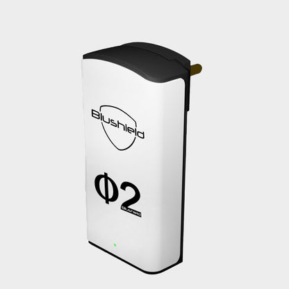 Blushield Plugin device with 'Blushield' branding on a light gray background