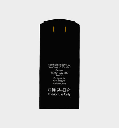 Blushield Plugin  device with text and symbols on a white background