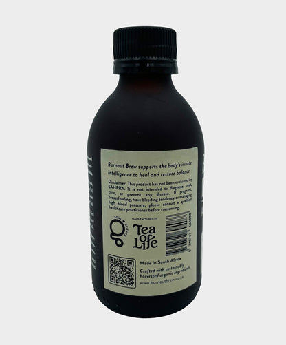 Black bottle Burnout Brew with a label on a white background