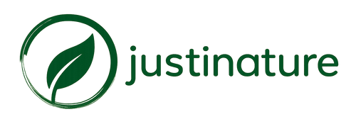 Logo of 'justinature' with a green leaf design on a white background