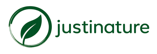Logo of 'justinature' with a green leaf design on a white background